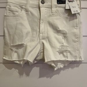 distressed white denim shorts